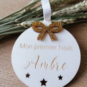 Boite en bois cadeaux personnalisée Le Havre Les BAM boule de sapin premier Noël